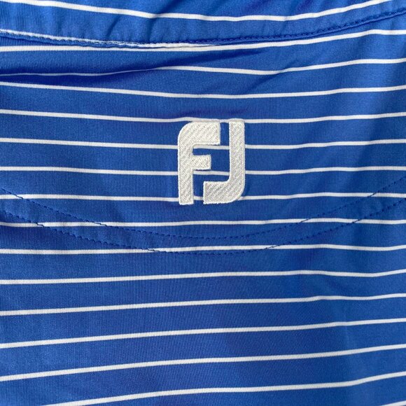 Footjoy Men's Polo Shirt XL Athletic Fit Blue & White Striped Polyester Blend - Picture 10 of 13